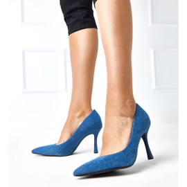 Džínové čerpadla na balících vysokých podpatků modrý 1