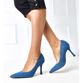 Džínové čerpadla na balících vysokých podpatků modrý 2