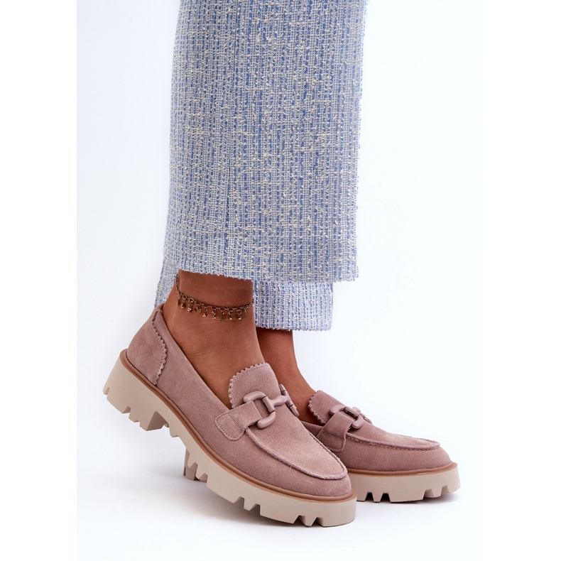 S.Barski Semišové dámské mokasíny s ozdobou D&amp;A TW117 Pink růžový 1