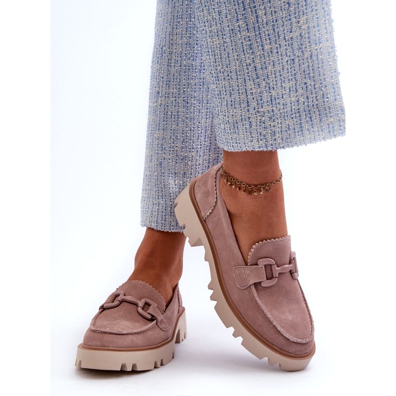 S.Barski Semišové dámské mokasíny s ozdobou D&amp;A TW117 Pink růžový 3