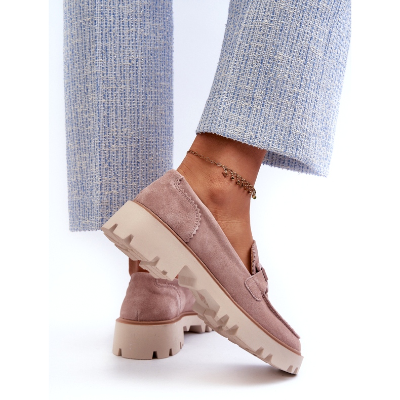 S.Barski Semišové dámské mokasíny s ozdobou D&amp;A TW117 Pink růžový 4