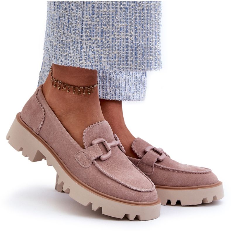 S.Barski Semišové dámské mokasíny s ozdobou D&amp;A TW117 Pink růžový 5