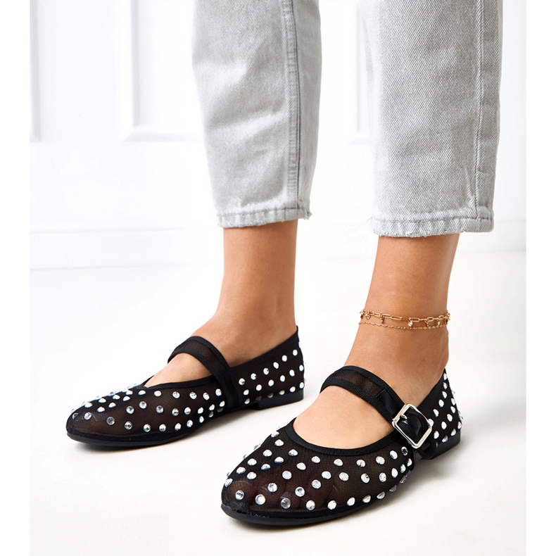 Black Mesh baleríny s malmo krystaly černý 1