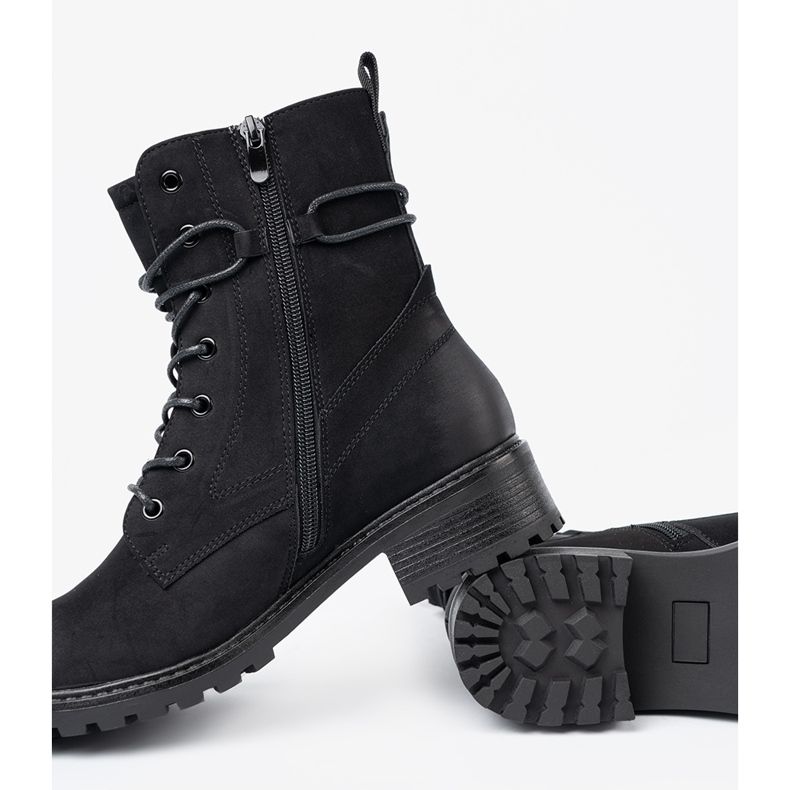 Shelvt Módní černé dělníky s ozdobným šněrováním černá 2