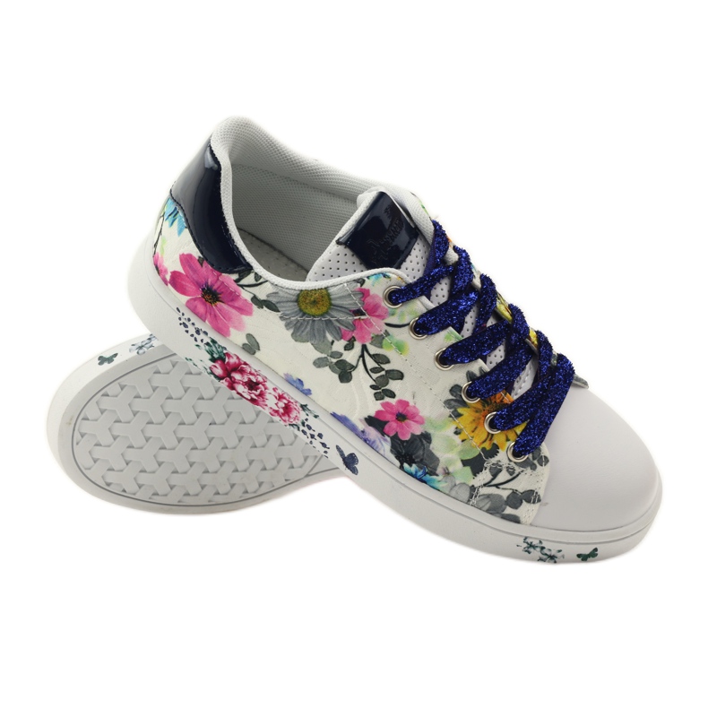 American Club Květinové americké tenisky s koženou vložkou námořnická modrá růžový bílý 3