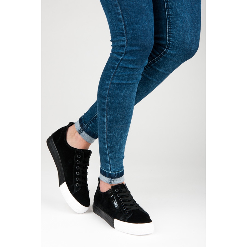 Semišové tenisky na platformě černý 2