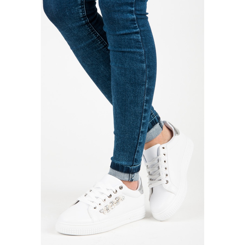 Bílé tenisky s korálky bílý 1