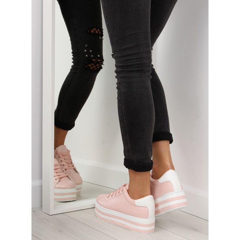 Růžové růžové tenisky na vysoké podrážce růžový 2