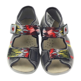 Befado dětské pantofle sandály kožená vložka 350p073 pro šedý suchý zip šedá 4