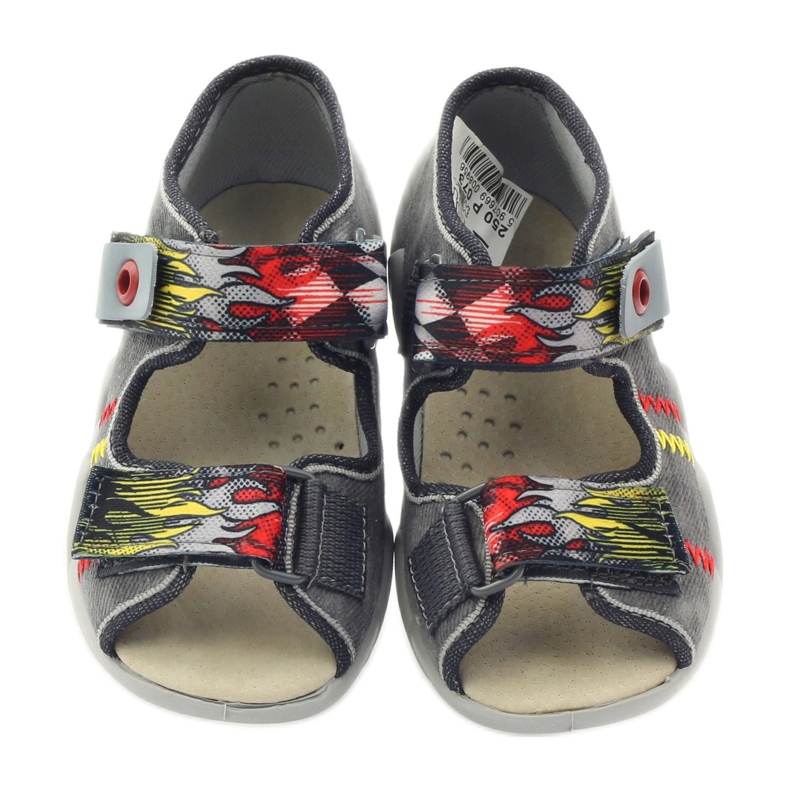 Befado dětské pantofle sandály kožená vložka 350p073 pro šedý suchý zip šedá 4