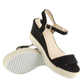 Černé sandály na klínovém podpatku, černé espadrilky černý 2