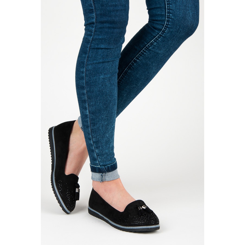 Muto Semišové baleríny s třásněmi černý 2