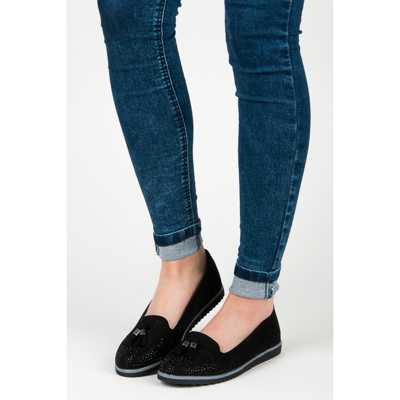 Muto Semišové baleríny s třásněmi černý 1