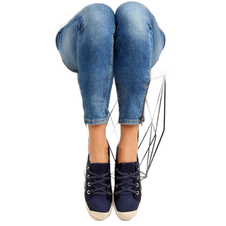 Námořnicky modré šněrovací espadrilky tenisky B-140 DK.BLUE námořnická modř 2