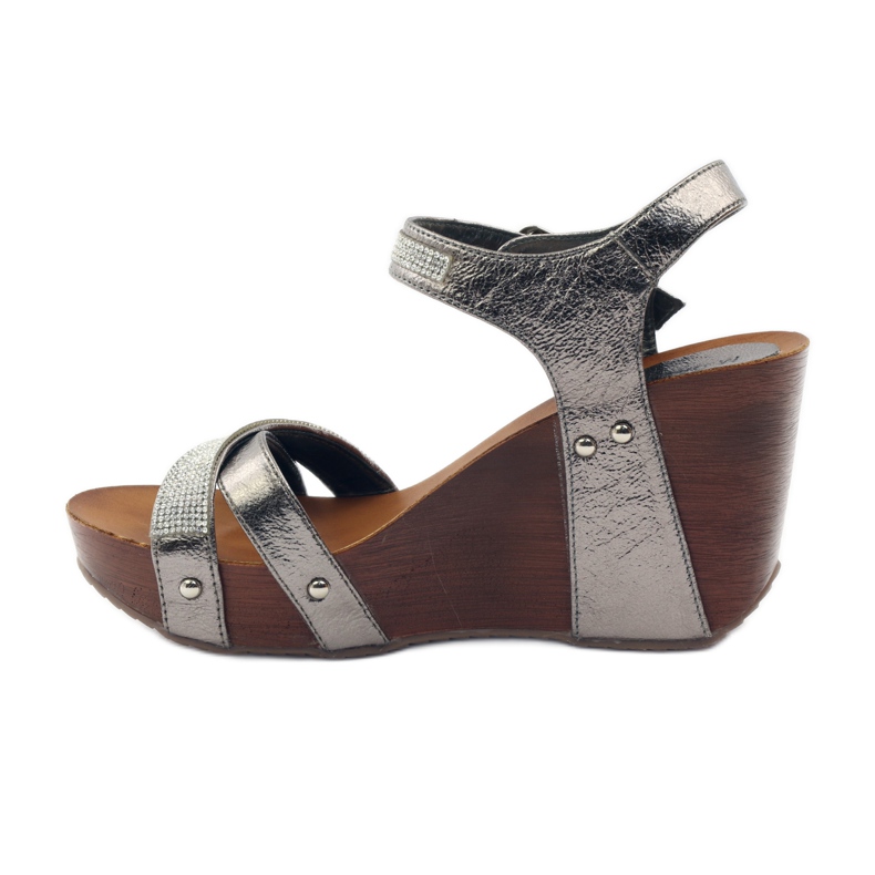 M.Daszyński Sandály na klínku Daszyński s kubickými zirkony šedá 2