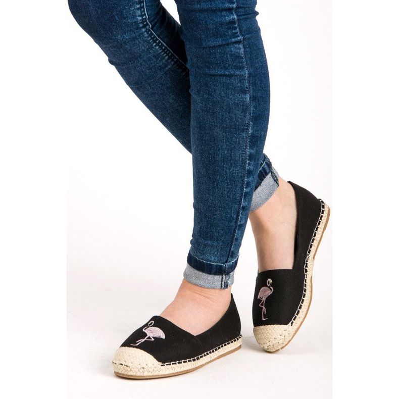 Bestelle Černé espadrilky s plameňákem černý 2