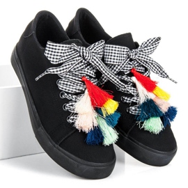 Ideal Shoes Černé tenisky s třásněmi černý 1
