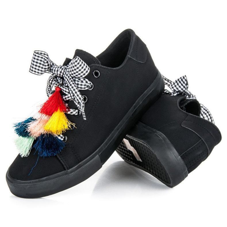 Ideal Shoes Černé tenisky s třásněmi černý 2