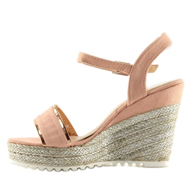 Sandály, espadrilky na růžových klínech 6823 Pink 1
