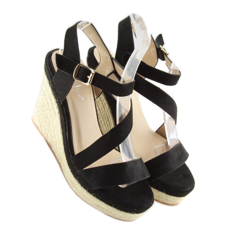 Černé espadrilky na klínech, černé 333-8 Black černá 2