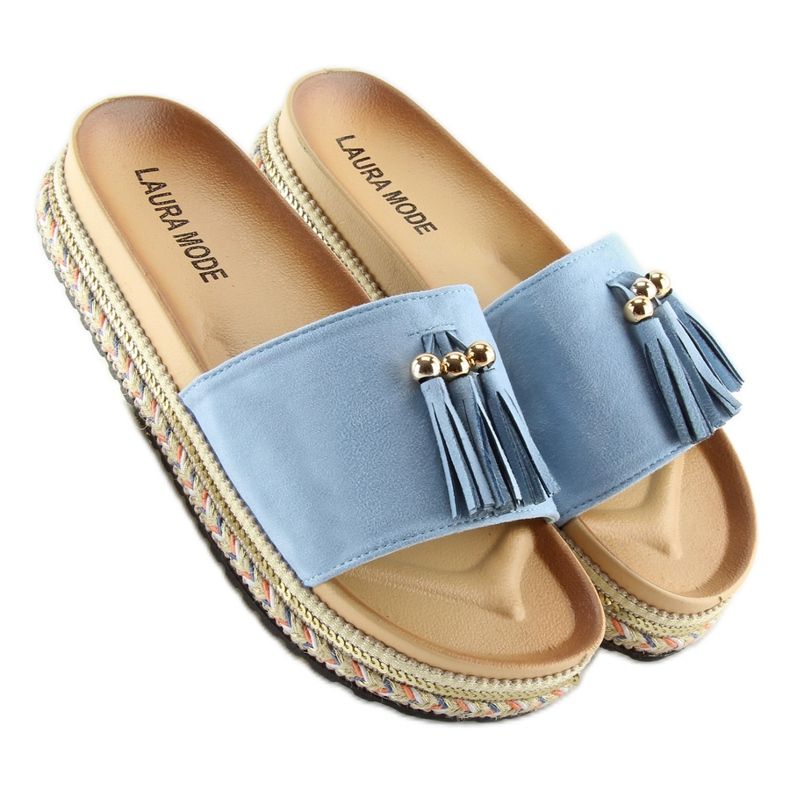 Modré dámské pantofle LS-93 LT.BLUE modrý 2 Modré dámské pantofle LS-93 LT.BLUE modrý 2