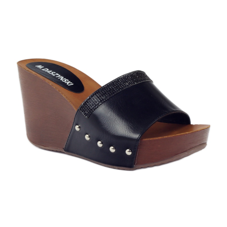 M.Daszyński Klínové pantofle Daszyński se kubickým zirkonem černá 1