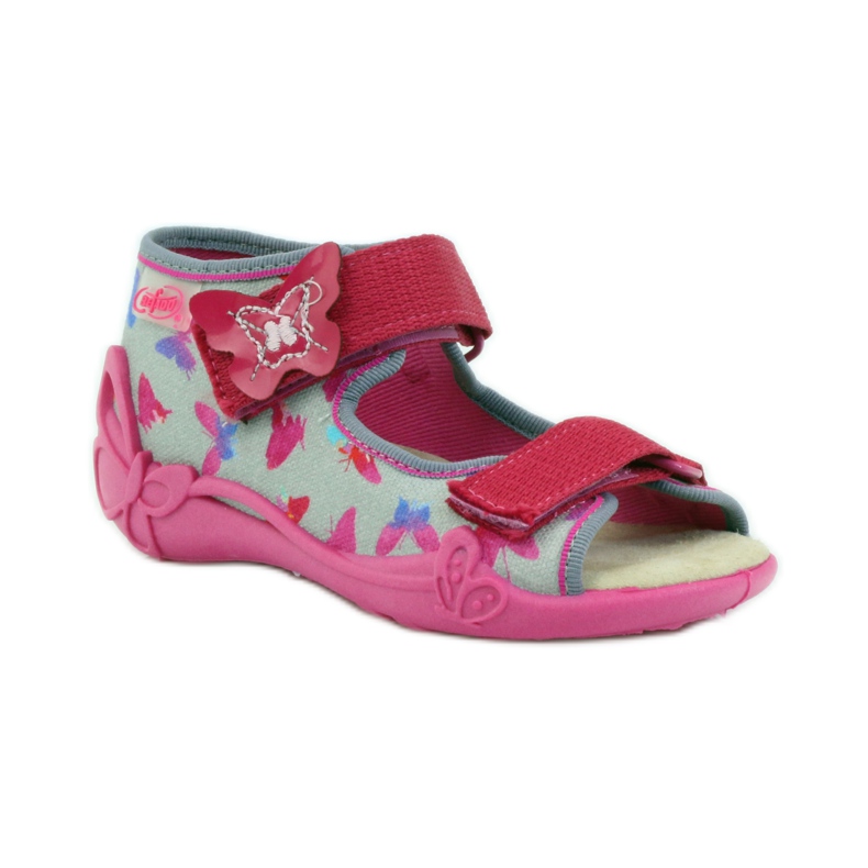 Sandály Befado 242p077 s koženou vsadkou růžový šedá 1