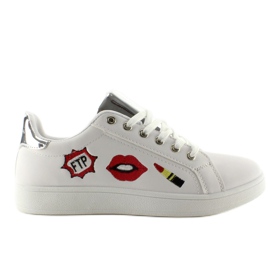 Tenisky Sweet lips FB-15 WHITE / SILVER s nášivkami bílý 1
