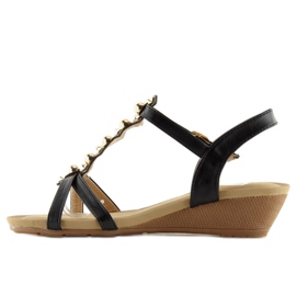 Černé sandály na nízkém klínovém podpatku černé HX-1 Black černý 2