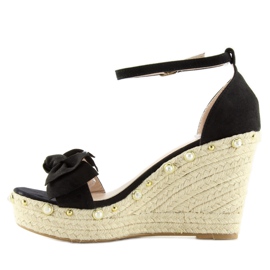 Černé sandály espadrilky na klínku L2668 černá 2