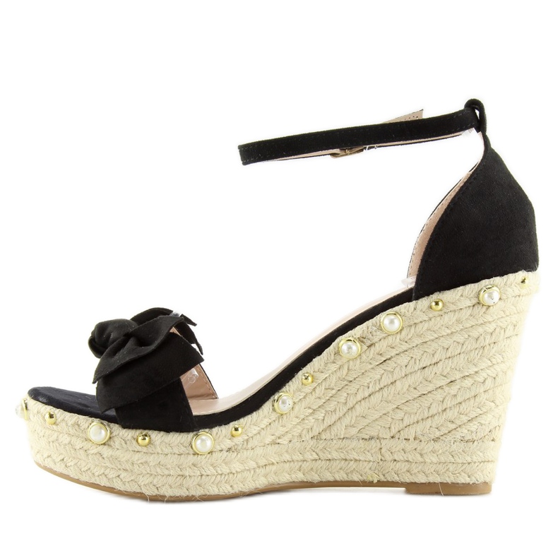 Černé sandály espadrilky na klínku L2668 černý 2