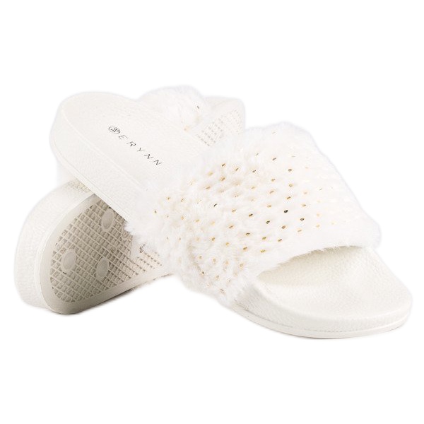 Erynn Bílé žabky s kožíškem bílý 2