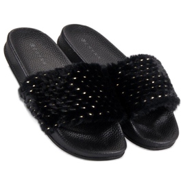 Erynn Černé pantofle s kožíškem černý 2