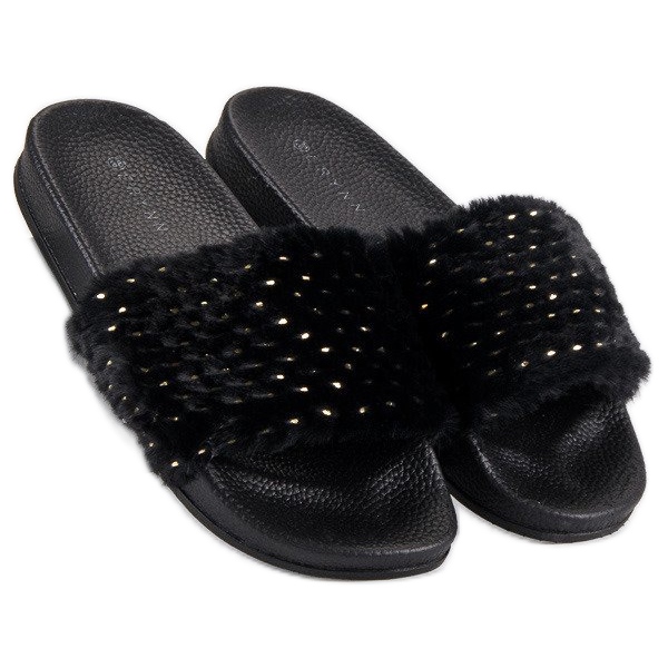 Erynn Černé pantofle s kožíškem černý 2