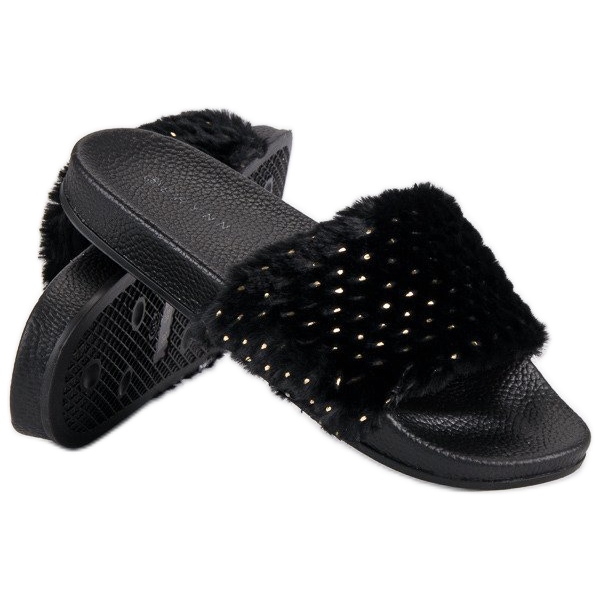 Erynn Černé pantofle s kožíškem černá 1