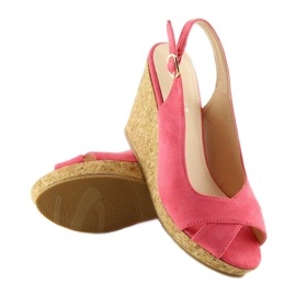 Sandály na korkovém klínovém podpatku růžové 6421 Pink růžový žluť 1