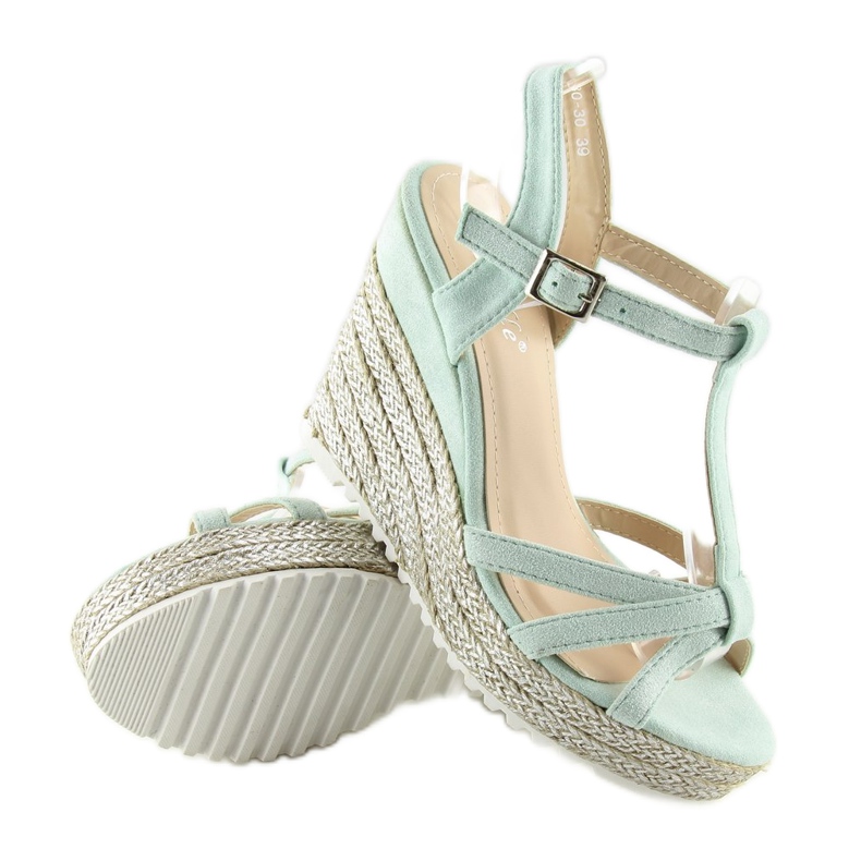 Sandály espadrilky na klínku celadon 680-30 Zelená zelený 2
