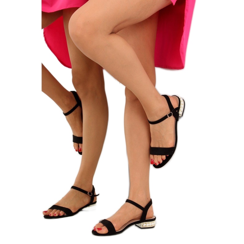 Sandály na vysokém podpatku s perlami černé 99- černá 2