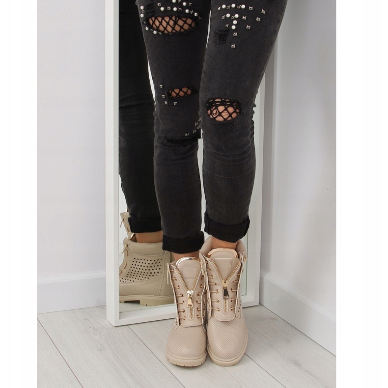 Prolamovaný balmanki zlatý zip R103 Béžová béžový 2