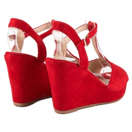Bella Star Semišové sandály na klínku červené 2