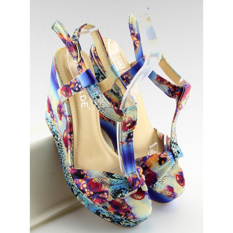 Saténové sandály na klínku 903 modré modrý 1 Saténové sandály na klínku 903 modré modrý 1