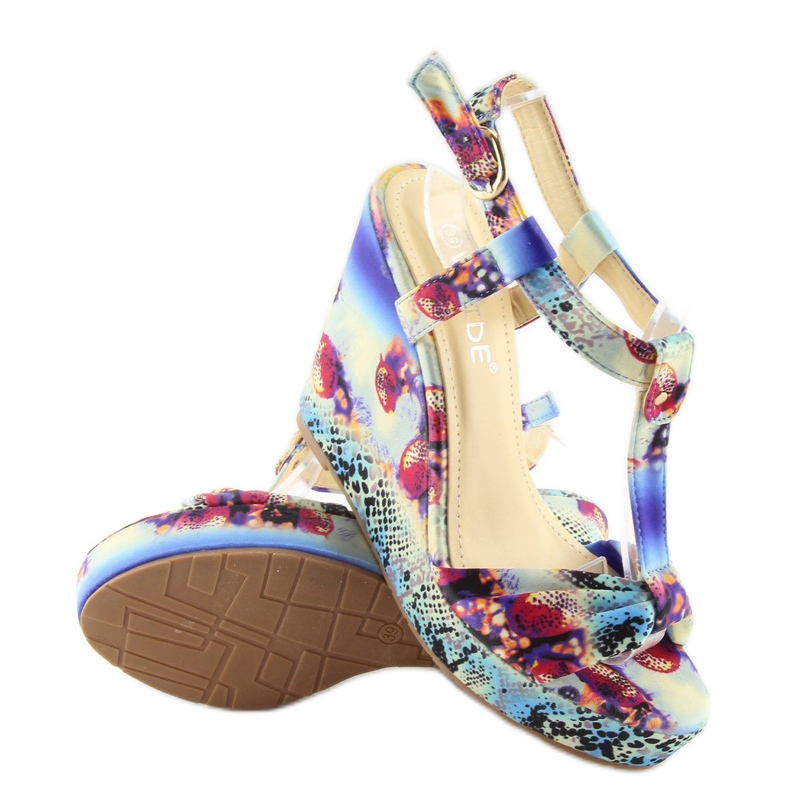 Saténové sandály na klínku 903 modré modrý 2 Saténové sandály na klínku 903 modré modrý 2