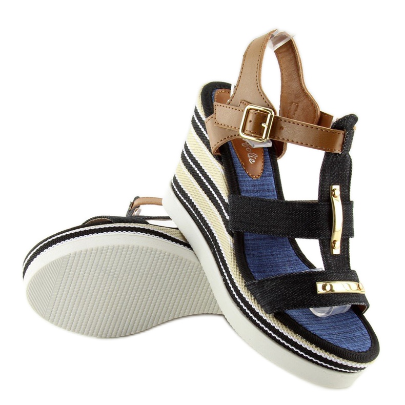 Černé YQ05 Černé sandály na klínku černá 1