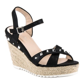Bello Star Klínové espadrilky s kamínky černý 1