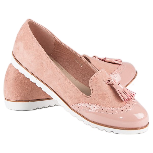 Super Me Růžové mokasíny s třásněmi růžový 2 Super Me Růžové mokasíny s třásněmi růžový 2