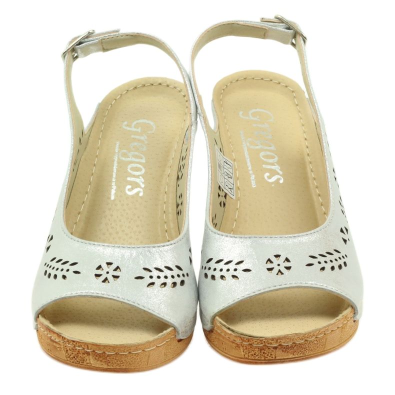 Gregors Dámské kovové kožené sandály pro stříbrné klíny 709 stříbrný 4