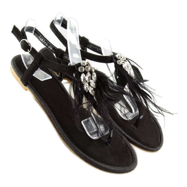 Černé sandály s peřím 7267 Black černý 2