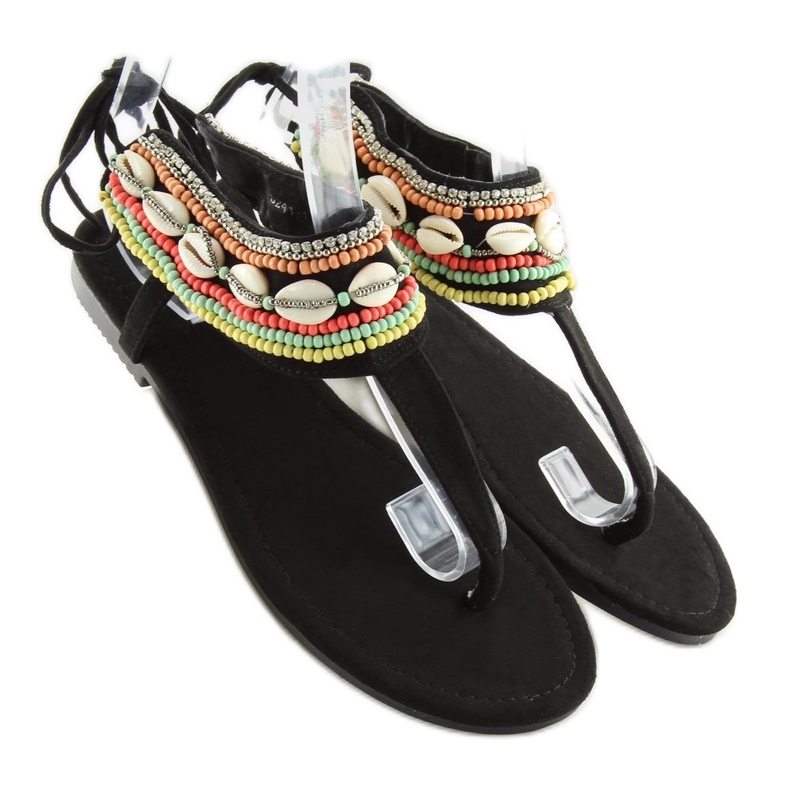 Černé sandály s korálky 8241 black černý 1