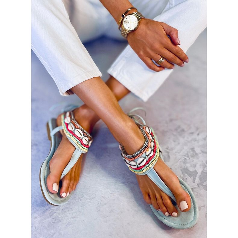 BM Sandály s modrými korálky 8241 L.BLUE 2