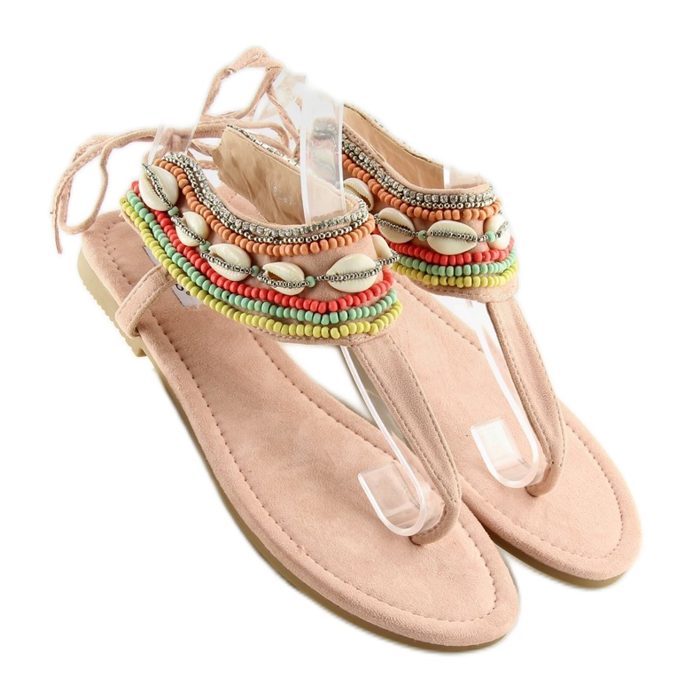 Sandály s růžovými korálky 8241 Pink 1